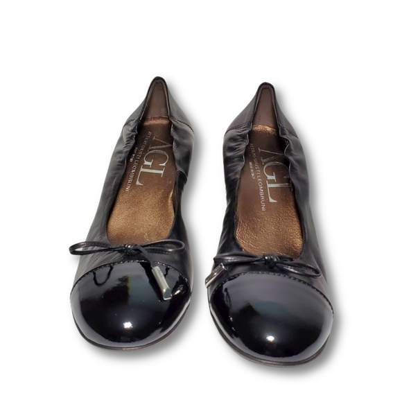 AGL Cap Toe Leather Bow Stretch Pumps EU 38 US 8 - Picture 9 of 14